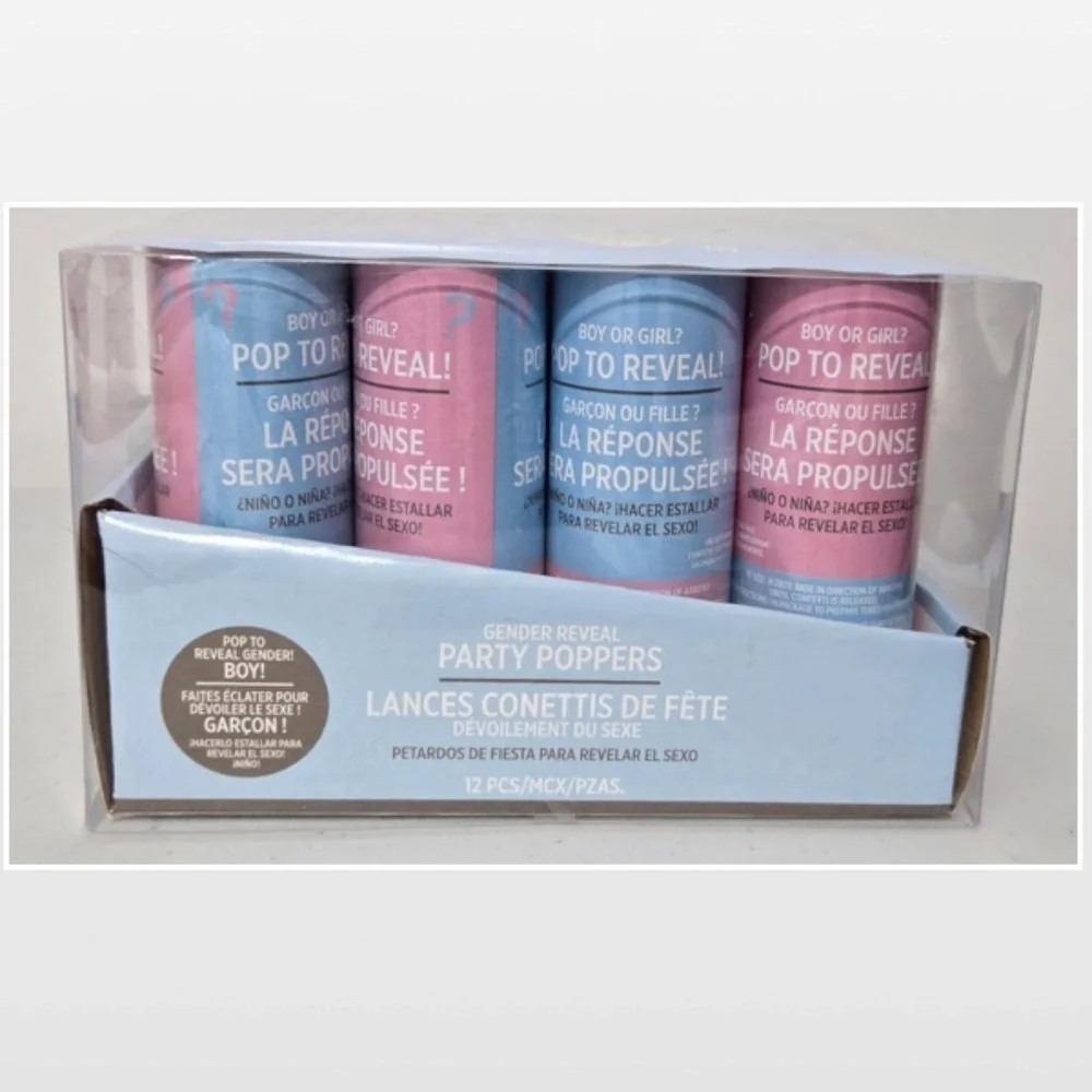 New Amscan Gender Reveal Baby Party Confetti Poppers 12 Pieces Boy Blue NWT